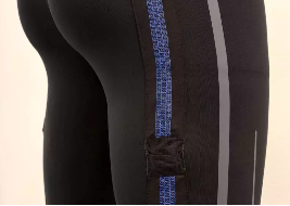 black leggings with blue sensors running down the sides