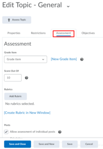 under "edit topic" you can select "assessment" 