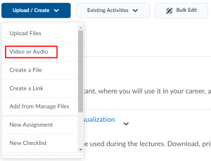 Find the "Video or Audio" option under "Upload / Create"