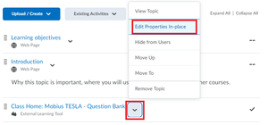 Click on the arrow next to the content item and click on "Edit Properties In-place"
