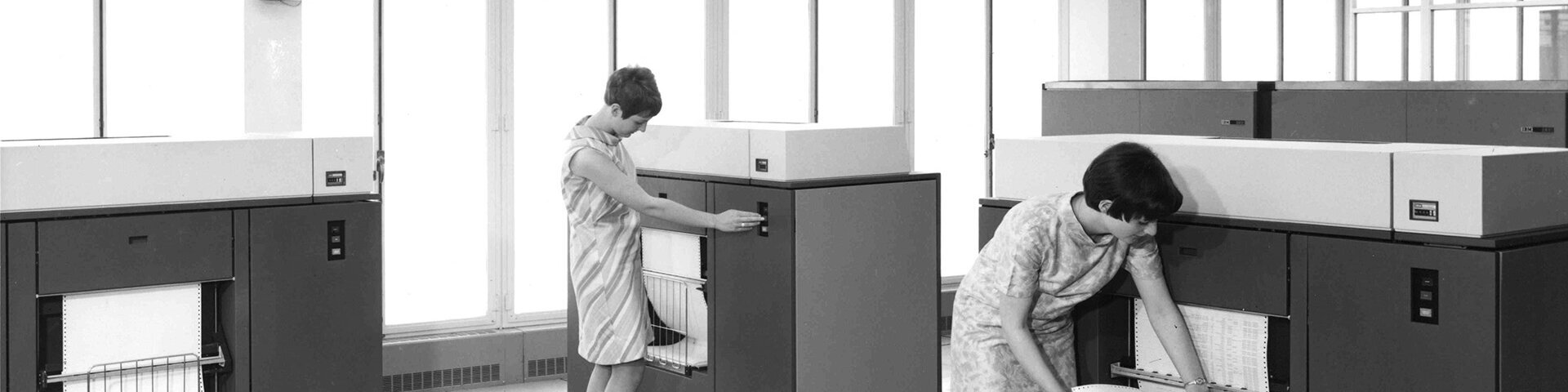 Photograph showing National Provincial staff using computers, 1969.