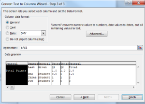 Step 3 of the Convert Text to Columns Wizard