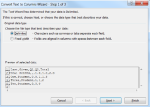 Step 1 of the Convert Text to Columns Wizard