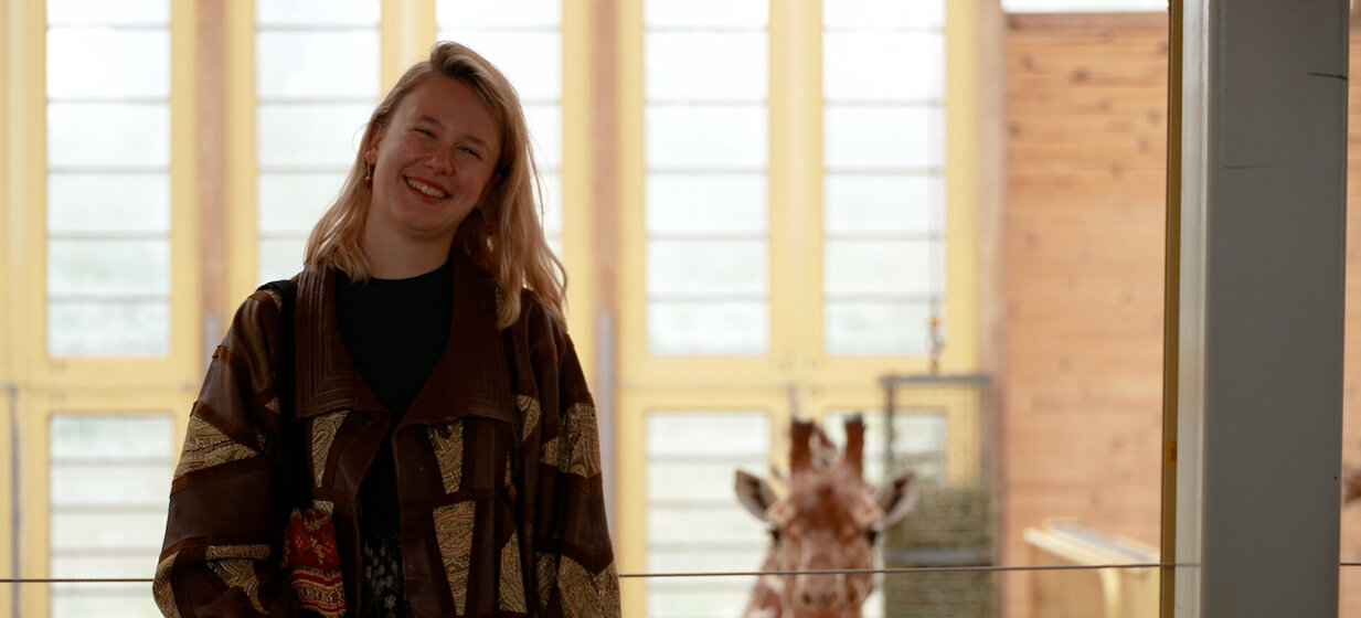 Karian at the giraffe enclosure