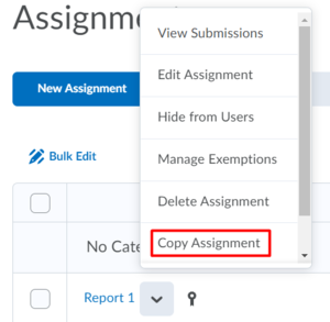 Brightspace assignments copy assignment from dropdown menu