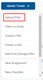 Select "Upload Files" in the "Upload / Create" drop down menu