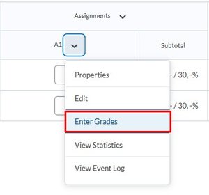 Find the "Enter Grades" button under the arrow next to the final grade