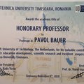 Timisoara confers Honorary Professorship to Professor Pavol Bauer