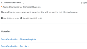 1.1 video lectures due applied statistics for technical students these video lectures, from another university will be used in this blended course due 31 may at 14:00 starts 01 May 2017 14:00