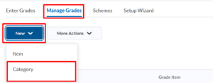 Find the "Category" option under "New" in the "Manage Grades" tab